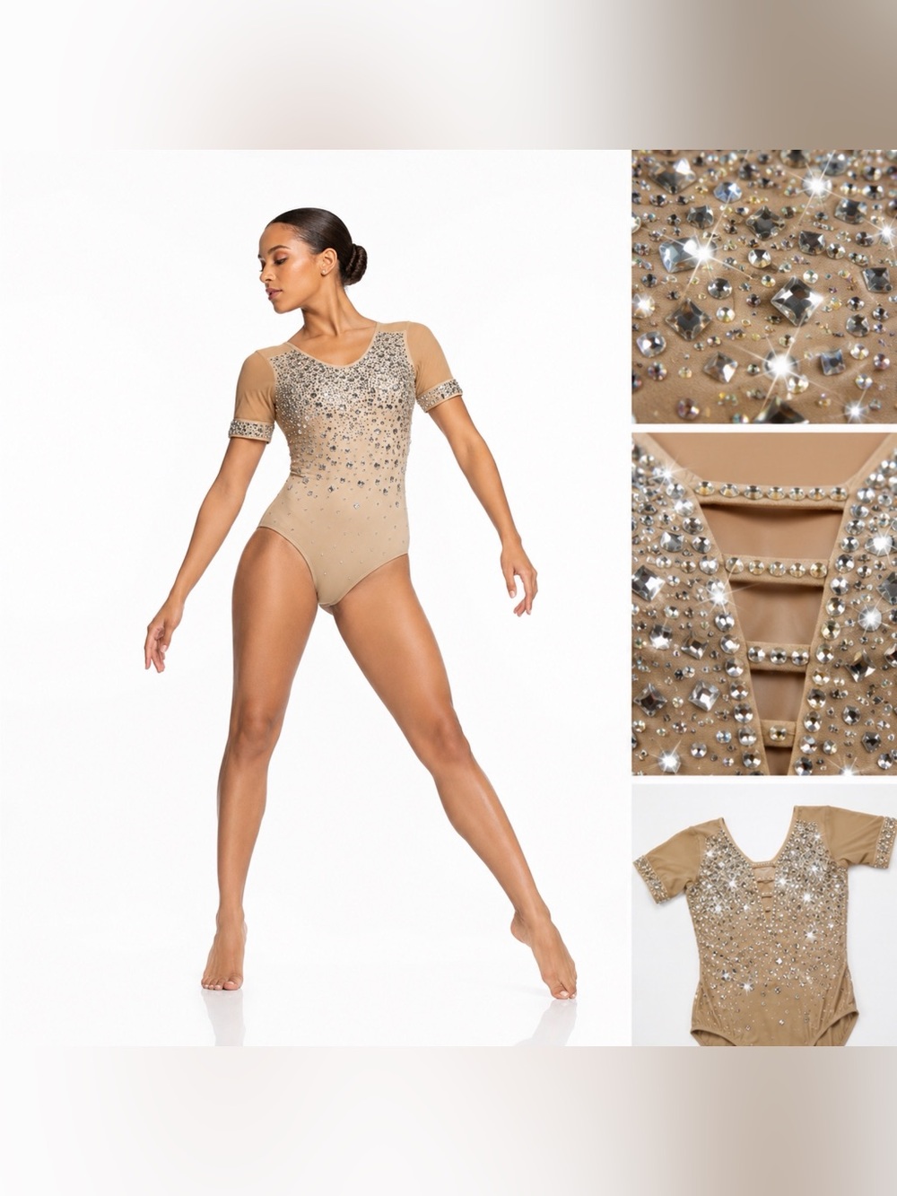 Glamour Solo Crystal Dance Costume Tan Beige Adult LA Nude Illusion Jazz